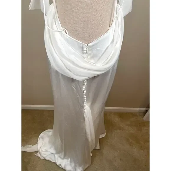 FOR LOVE & LEMONS Cora Cowl Neck Draped Off the Shoulder White Maxi Gown Size L - Picture 12 of 14